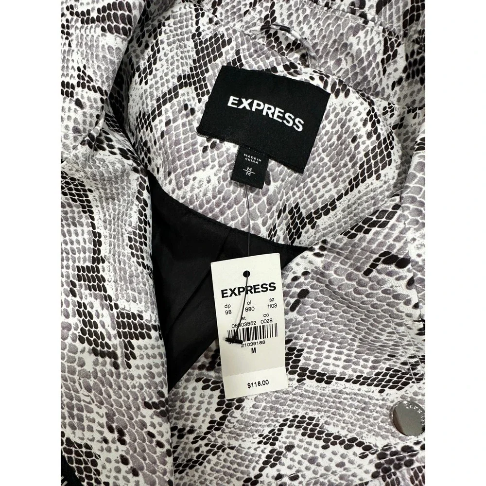 Express Snakeskin Print Moto Jacket Womens Medium Gray Black Silver‎